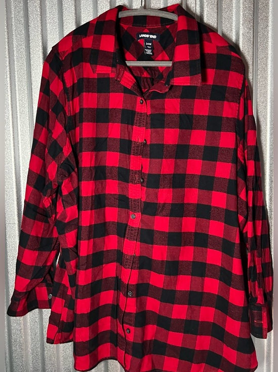 Lands' End Tops - Lands' End Red and Black Buffalo Plaid Button-Down Flannel Shirt NWOT 24W